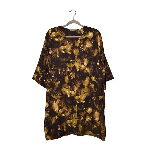 BRYN WALKER $176 Bingley Floral Print Shift Dress Black Green V-Neck Large - Picture 1 of 4